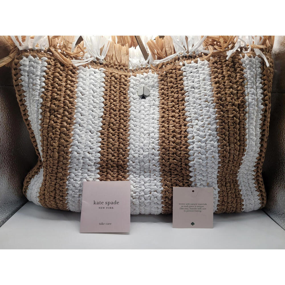 New Kate Spade Straw Tote Bag White x beige with Straw Tassels